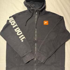 Nike "Just Do It" Full Zip Hoodie Men's Large Black Orange Logo Fleece JDI